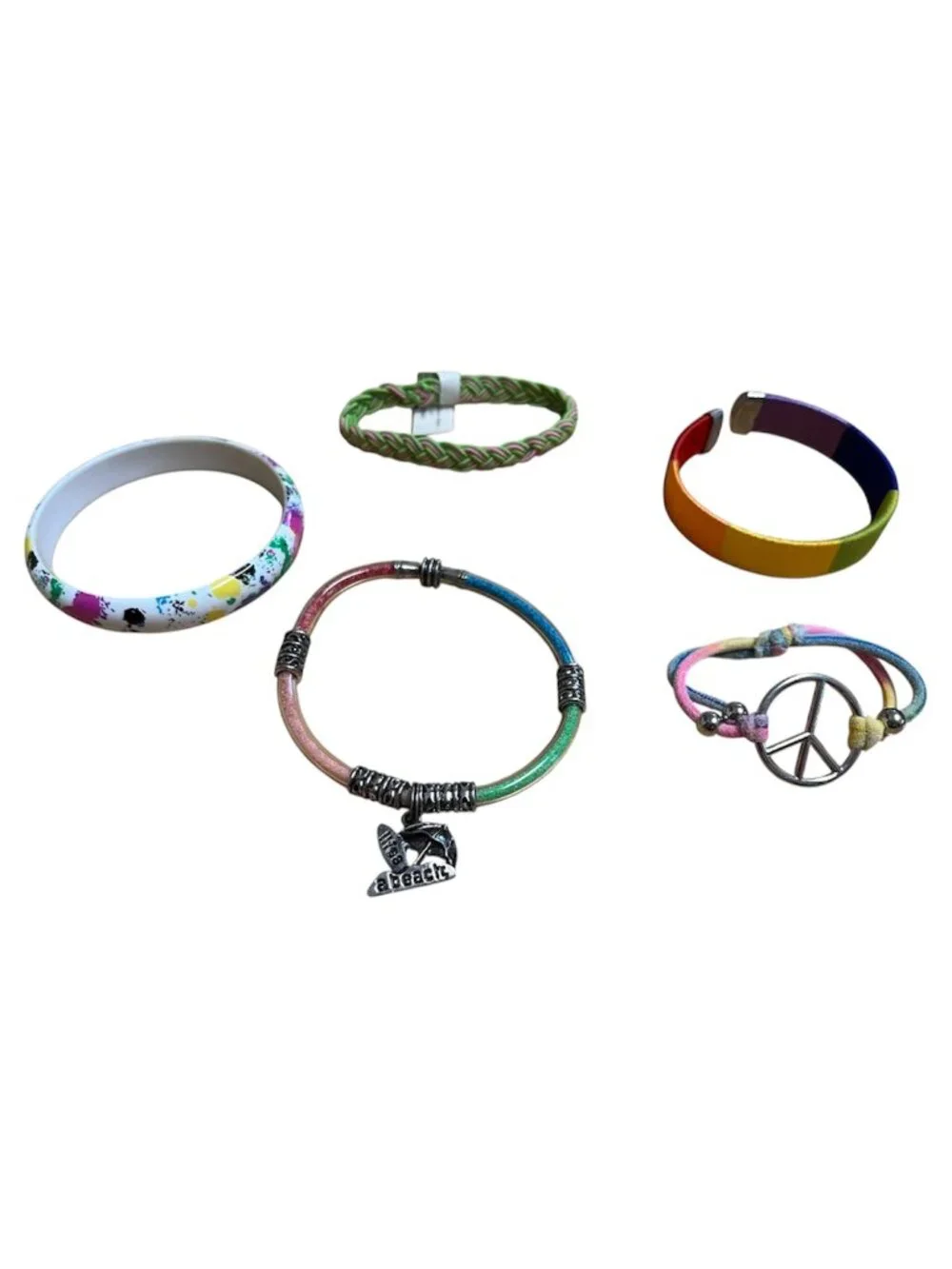 Fun Assorted Colorful Rainbow and Tie Dye Children's Bangles and Bracelets 5 pcs